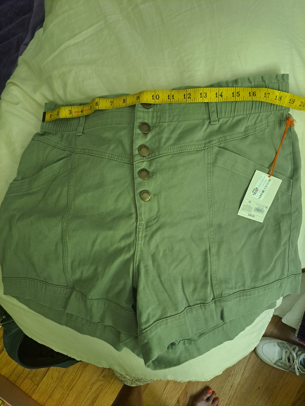Original Penguin Sage Green High-Waist Button-Front Shorts